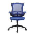 Nautilus Designs Luna Medium Back Mesh Chair with folding arms, front view showing black mesh seat and sturdy frame.