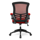 Nautilus Designs Luna Designer Medium Back Mesh Chair with folding arms, red fabric, ergonomic office seating for comfort and support
