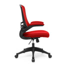 Nautilus Designs Luna medium back mesh chair with folding arms, ergonomic office chair in red fabric and mesh backrest.