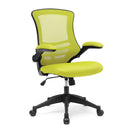 Nautilus Designs Luna Designer Medium Back Mesh Office Chair with folding arms, green fabric and ergonomic design.