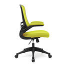 Nautilus Designs Luna Designer Medium Back Mesh Office Chair with folding arms, green fabric and ergonomic design.
