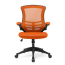 Nautilus Designs Luna Designer medium back mesh chair with folding arms, front view showing black mesh seat and armrests.
