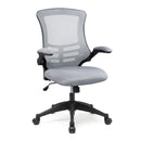 Nautilus Designs Luna Designer Medium Back Mesh Chair with folding arms, gray office chair with ergonomic features.