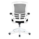 Nautilus Designs Luna Medium Back Mesh Chair with white shell and folding arms, ergonomic office seating with mesh back support.