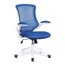 Nautilus Designs Luna Designer medium back mesh chair with white shell and folding arms, ergonomic office seating option