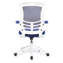 Nautilus Designs Luna Designer Medium Back Mesh Office Chair with white shell and folding arms, ergonomic seating for workspace comfort.
