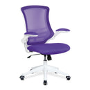 Nautilus Designs Luna Medium Back Mesh Chair with white shell and folding arms, ergonomic office seating with breathable mesh back.