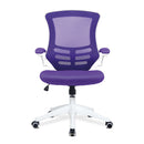 Nautilus Designs Luna medium back mesh office chair with white shell and folding arms, front view.