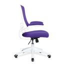 Nautilus Designs Luna medium back mesh chair with white shell, folding arms, and ergonomic design.