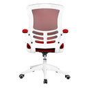 Nautilus Designs Luna Designer Medium Back Mesh Office Chair with white shell and folding arms, ergonomic seating for workspace.