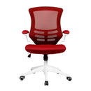 Nautilus Designs Luna medium back mesh chair with white shell, folding arms, and ergonomic design shown from the front view.