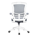 Nautilus Designs Luna Medium Back Mesh Office Chair with white shell and folding arms, featuring ergonomic design and supportive back