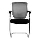 Nautilus Designs Nexus medium back two-tone mesh visitor chair with black and gray upholstery, front view.