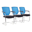 Nautilus Designs Nexus medium back two-tone mesh visitor chair with black and blue upholstery and chrome base.