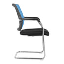 Nautilus Designs Nexus Medium Back Two Tone Mesh Visitor Chair with side view, black and blue upholstery, modern office style.