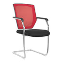 Nautilus Designs Nexus medium back two-tone mesh visitor chair with red and black upholstery and modern design.