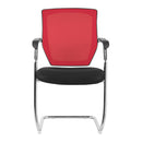 Nautilus Designs Nexus Medium Back Two Tone Mesh Visitor Chair with red and black fabric, ergonomic design, and chrome base.