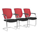 Nautilus Designs Nexus medium back two-tone mesh visitor chair with red and black upholstery, ergonomic design, and chrome base.