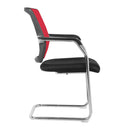 Nexus Medium Back Two Tone Designer Mesh Visitor Chair by Nautilus Designs, side view showing red and black upholstery.