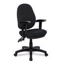 Nautilus Designs Java 200 Medium Back Operator Chair with twin lever adjustment, black fabric upholstery, and ergonomic design.