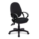 Java 200 Medium Back Operator Chair by Nautilus Designs with twin lever adjustment, black fabric upholstery, and ergonomic design.