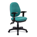 Nautilus Designs Java 200 Medium Back Operator Chair with twin lever adjustment and green fabric upholstery.