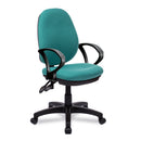 Nautilus Designs Java 200 Medium Back Operator Chair with twin lever adjustment, green fabric upholstery, and ergonomic design.