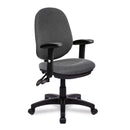 Medium back Nautilus Designs Java 200 operator chair with twin lever, gray fabric, ergonomic design, and adjustable features.