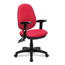Nautilus Designs Java 200 Medium Back Operator Chair with twin lever, featuring red fabric upholstery and ergonomic design.