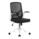 Nautilus Designs Oyster folding mesh chair with upholstered arms, white mesh seat, and black frame for comfortable outdoor seating.
