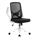 Nautilus Designs Oyster folding mesh chair with upholstered arms, white and black, featuring a lightweight, modern design