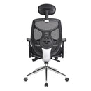 Nautilus Designs Polaris high back mesh executive chair with adjustable headrest and chrome base, shown from the back.