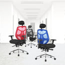 Nautilus Designs Polaris high back mesh executive chair with adjustable headrest and chrome base, shown in a stylish office setting.