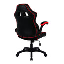 Nautilus Designs Predator ergonomic gaming-style office chair with folding arms, black and red fabric, side view.