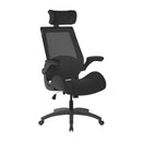 Nautilus Designs Resolute high back mesh chair with ergonomic design and sturdy frame, black fabric, and high weight capacity.