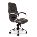 Nautilus Designs Sandown high back leather executive chair with padded headrest, adjustable armrests, and luxurious black leather face.