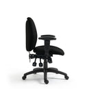 Nautilus Designs Severn ergonomic medium-back operator chair with adjustable armrests and side view showing ergonomic features.