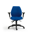 Nautilus Designs Severn ergonomic medium back operator chair with adjustable armrests and synchronized tilting, front view.