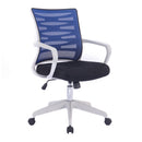 Nautilus Designs Spyro mesh armchair with white frame and detailed back paneling, modern designer seating with ergonomic style.
