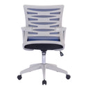 Nautilus Designs Spyro mesh armchair with white frame and detailed back paneling, showcasing modern design and ergonomic seating.