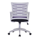 Nautilus Designs Spyro mesh armchair with white frame and detailed back paneling, modern designer seating for stylish interiors.
