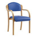 Nautilus Designs Tahara beech framed stackable side armchair with vinyl upholstered padded seat and backrest.