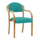 Nautilus Designs Tahara fabric beech framed stackable side armchair with upholstered padded seat and backrest.