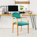 Nautilus Designs Tahara fabric Beech framed stackable side armchair with upholstered padded seat and backrest in a stylish lifestyle setting.