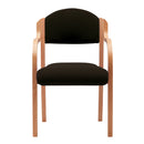 Nautilus Designs Tahara fabric beech framed stackable side armchair with padded upholstered seat and backrest, front view.