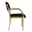 Nautilus Designs Tahara fabric beech framed stackable side armchair with upholstered padded seat and backrest.