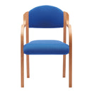 Nautilus Designs Tahara fabric beech framed stackable side armchair with upholstered padded seat and backrest, front view.