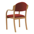 Nautilus Designs Tahara fabric beech framed side armchair with padded upholstered seat and backrest, viewed from the back side.