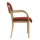Nautilus Designs Tahara fabric beech framed stackable side armchair with upholstered padded seat and backrest.