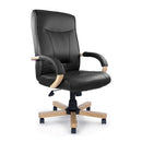 Nautilus Designs Troon high back leather-faced executive chair with oak effect arms and base, ergonomic office seating